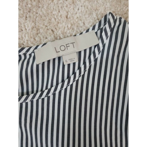 Ann Taylor LOFT~Dress 6~Gray Mixed Stripe Cotton Poplin Cold-Shoulder Mini Shift - Picture 2 of 12